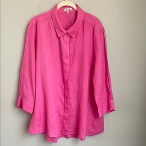 Tyler Boe Bright Pink Button Front Linen Blouse Size XL